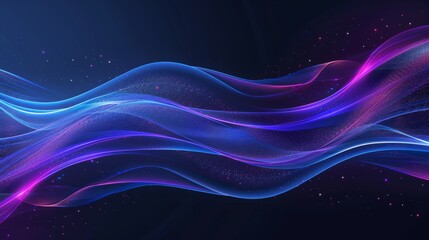 Abstract technology background with waving blue and purple lines hyper realistic 