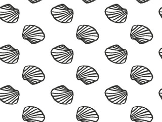 Doodle seashell seamless pattern. Chalk marine background. Illustration by crayon