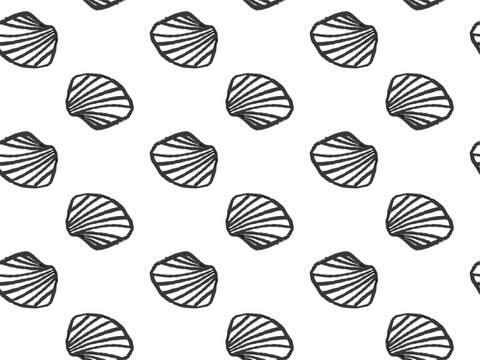 Doodle seashell seamless pattern. Chalk marine background. Illustration by crayon