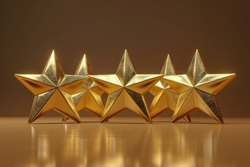 Golden star awards on reflective surface