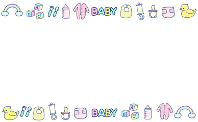 ベビー用品の手描きフレームイラスト