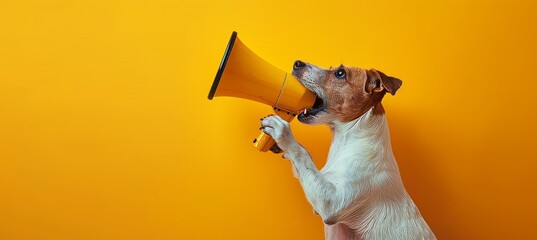 Charming little puppy making an announcement using a cute megaphone in a delightful manner