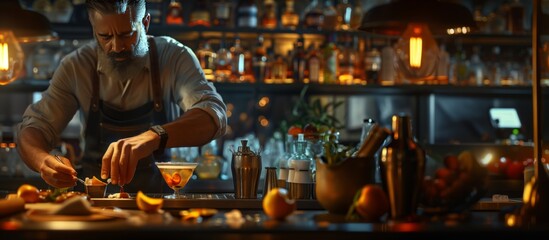 barman mixing cocktails - Powered by Adobe