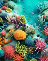 Ecosystem layout flat design top view ocean theme 3D render Tetradic color scheme
