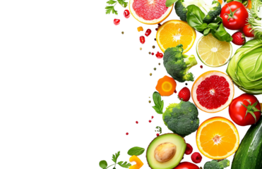 fruits and vegetables border background, isolated on transparent background