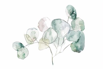 Eukalyptus Zweig mit verschieden Grüntönen, abstrakte  Illustration mit Aquarell 