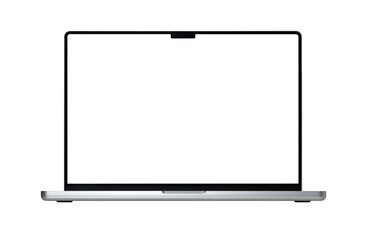 Open Macbook grey laptop by Apple isolated on white  background. Mackbook Pro 16  M1 chip 2021. 