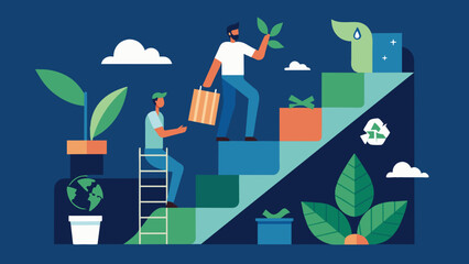 Obraz premium Eco-Friendly Business Practice Illustration with Green Initiatives