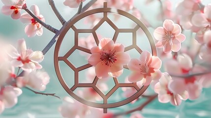A pink flower with Chinese symbols as a decorative ornament