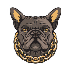 French bulldog with a gold chain. vector illustration on white background