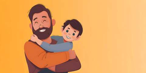 Obraz premium Illustration of father and son, the father holds his son