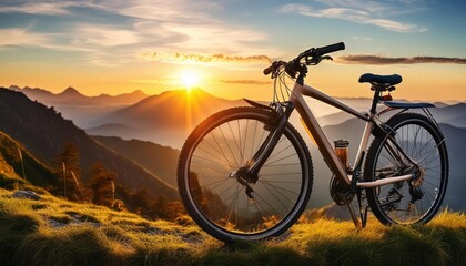 World bicycle day concept International holiday june 3, bicycle with sunset scenery landscape background, banner, card, poster with text space