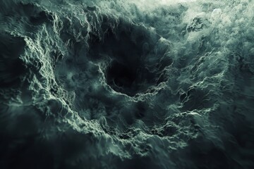 A very large wave cresting and curling in the middle of the ocean under a dark sky, A limitless abyss of potential on a black background