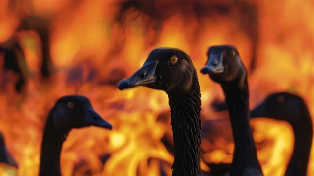 four ducks trapped in the fire video background 