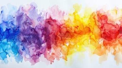 Beautiful artistic rainbow background in watercolor style on white paper