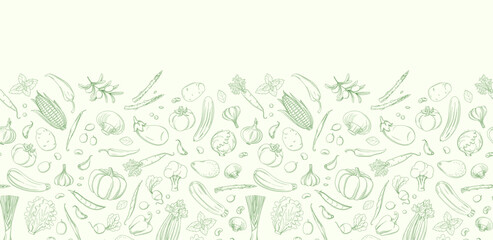 Farm Harvest Vegetable Linear Sketch border Pattern for Culinary
