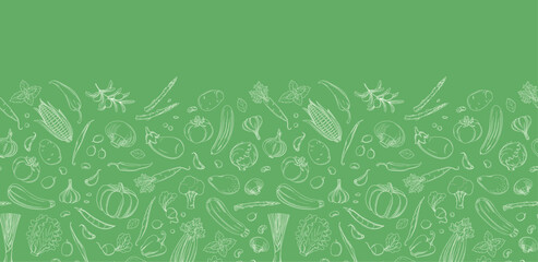 Colorful Hand-Drawn Vegetables border Pattern for Healthy Living.
