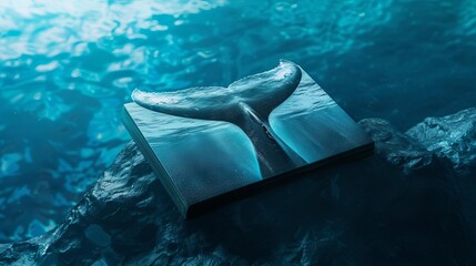 A business card mockup for a marine conservation organization, featuring a detailed 3D rendering of a whale tail, set against a deep blue ocean backdrop