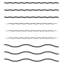 Fototapeta premium Wave line and wavy zigzag pattern lines. Vector black underlines, smooth end squiggly horizontal curvy squiggles on white background.