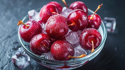   A bowl of cherries on black ice