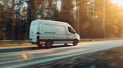 Modern delivery shipment cargo courier van moving fast on motorway road, Business logistics express service. hyper realistic 