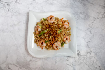 Fried rice with shrimp and vegetables ,asia food .