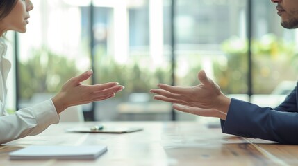 An illustration of a conflict mediation concept, depicting a professional mediator facilitating a settlement and peace agreement process between two opposing parties to resolve a dispute.
