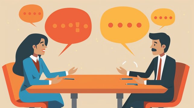 An illustration of a conflict mediation concept, depicting a professional mediator facilitating a settlement and peace agreement process between two opposing parties to resolve a dispute.