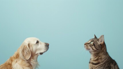 Cute dog and cat with plain background.