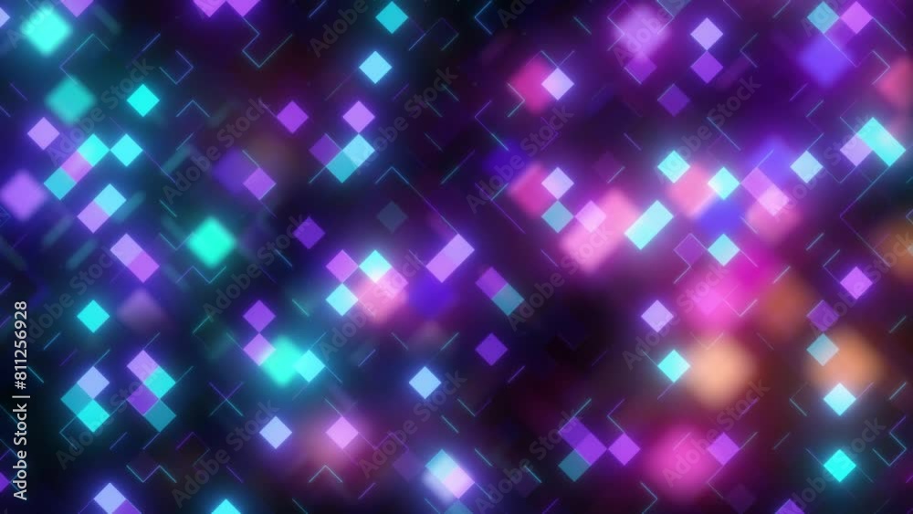 Wall mural abstract background with neon glowing lights squares looping animation
