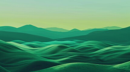 Surreal green landscape with hills and mountains, Generative AI illustration hyper realistic 