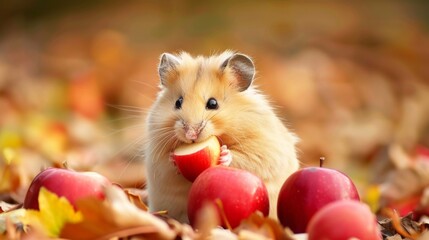 Cute hamster eating apple