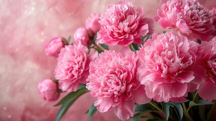   Pink Peonies Bouquet on Pink Background with Blurry Effect