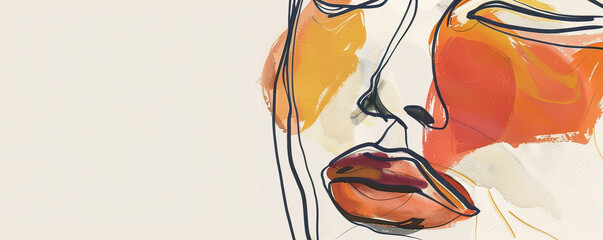 A series of minimalist line-drawn faces enhanced by bold color accents, representing diverse human emotions. boho style