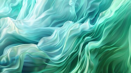 Obraz premium Fluid waves of abstract blues and greens, dynamic motion of innovation in tech Highangle, bright lighting, watercolorlike hues blend seamlessly