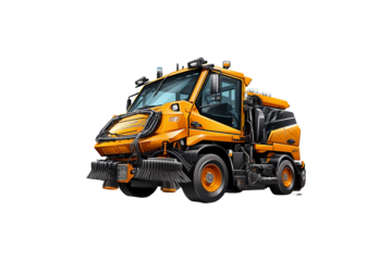 Road Sweeping Machine isolated on transparent background.