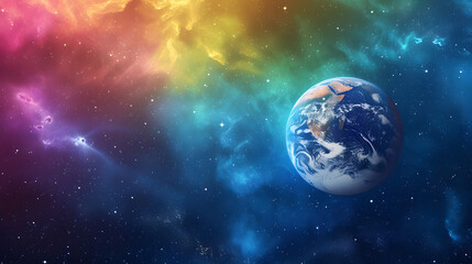 Naklejka premium abstract colorful space and planet on dark background with copy space