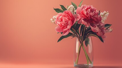   A vase filled with pink flowers against a pink backdrop, with pink walls surrounding it on both sides