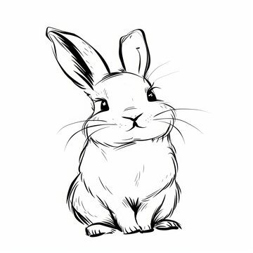 Line drawing of rabbit over white background.