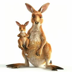 Kangaroo with cub. 3D rendering cute animal isolated over white background.