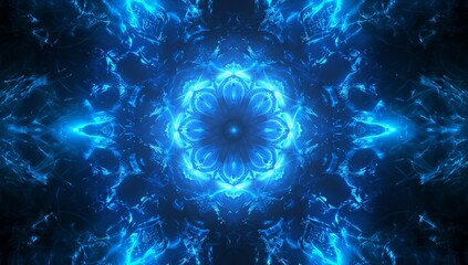 abstract blue glowing background with circular shapes and lightning effects, symmetrical composition Generative AI