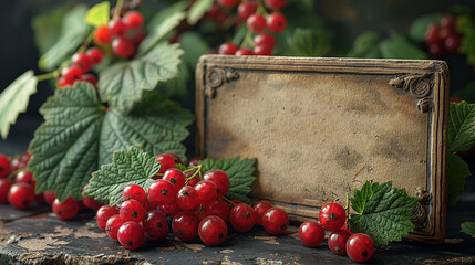   A few red berries sat on the table beside a sign reading Happy Roupate