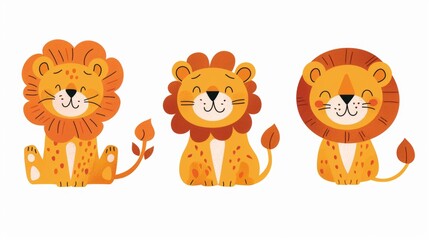 Lion. Flat vector illustration of cute animal. Baby nursery art.