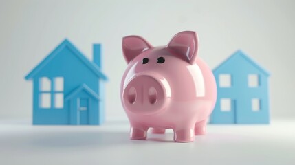 Cute piggy bank with blue house icon clip