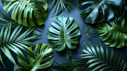 Creative Layout of Colorful Tropical Leaves on a Dark Background