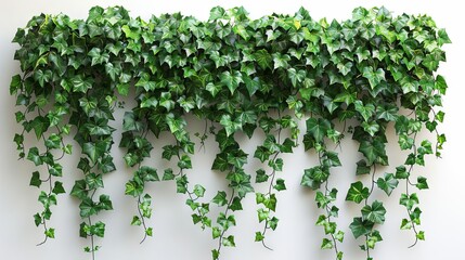 Vibrant Green Ivy Hanging From Above on a White Wall in a Lush Display