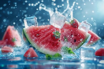 watermelon slices in dynamics with liquid splashes