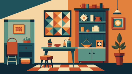 Cozy Vintage Kitchen Interior Design Illustration