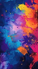 Abstract background of acrylic paint in blue, orange, yellow and red colors