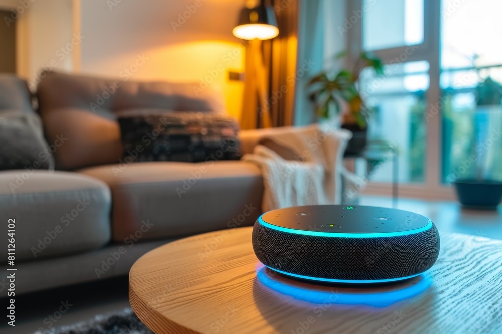Poster an amazon echo device displaying error code fcbeecbabfeaceb on a table in a living room, a malfuncti